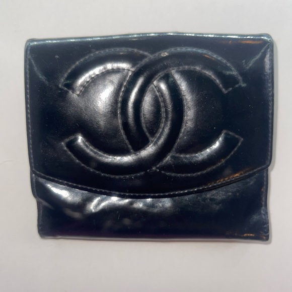 🖤 Chanel Compact Wallet Timeless CC Vintage Patent Leather Double Snap Bifold - Picture 2 of 12